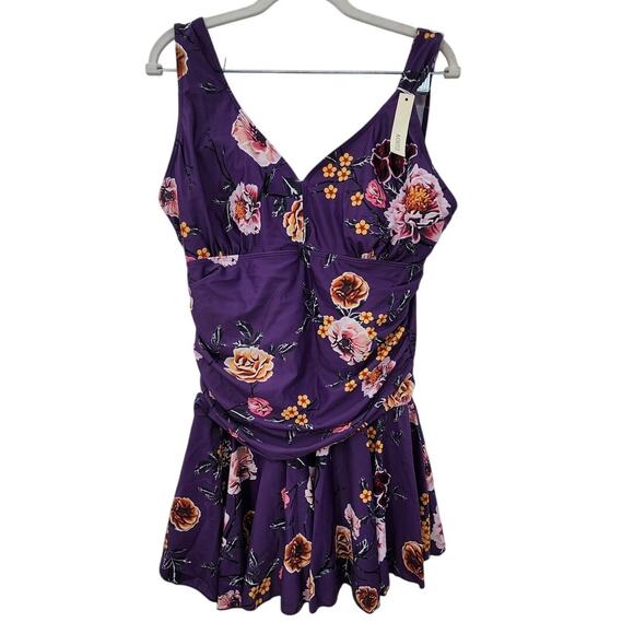 New‎ NWT Aontus Purple Floral Swim Dress Size XXL - Picture 3 of 11